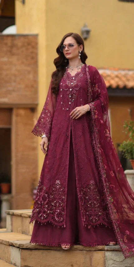 Noor Luxury Eid Schiffli Laserkari '26 V2 | D8 -Rasberry love