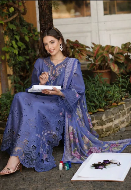 Noor Luxury Eid Schiffli Laserkari '26 V2 | D9 -Tropical indigo